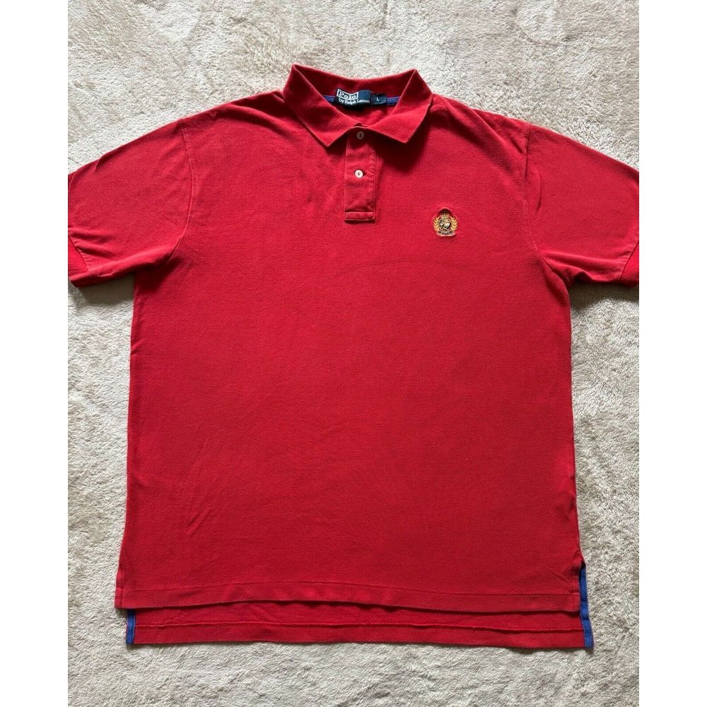 Polo Ralph Lauren Mens Short Sleeve Shirt Red Gold‎ Embroidered Size Large